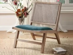 Fauteuil En Velours Et Cannage HELIAS - Bleu