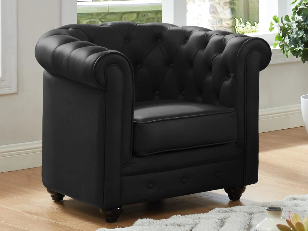 Fauteuil En Cuir De Buffle CHESTERFIELD - Noir – Image 4