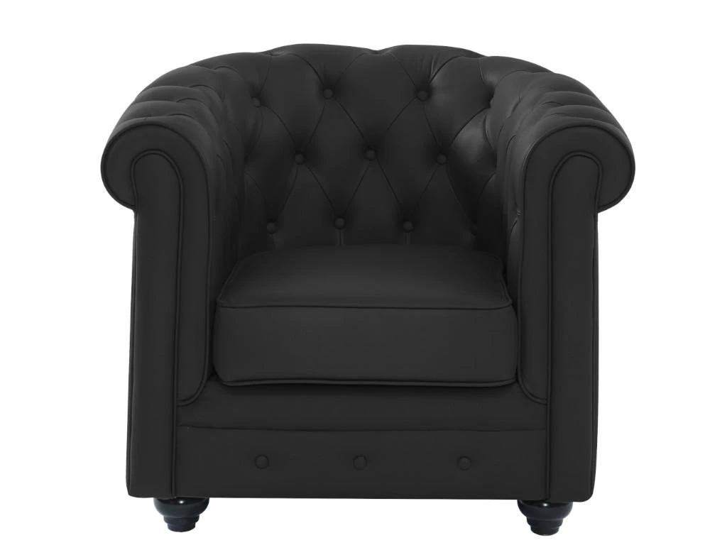 Fauteuil En Cuir De Buffle CHESTERFIELD - Noir – Image 3