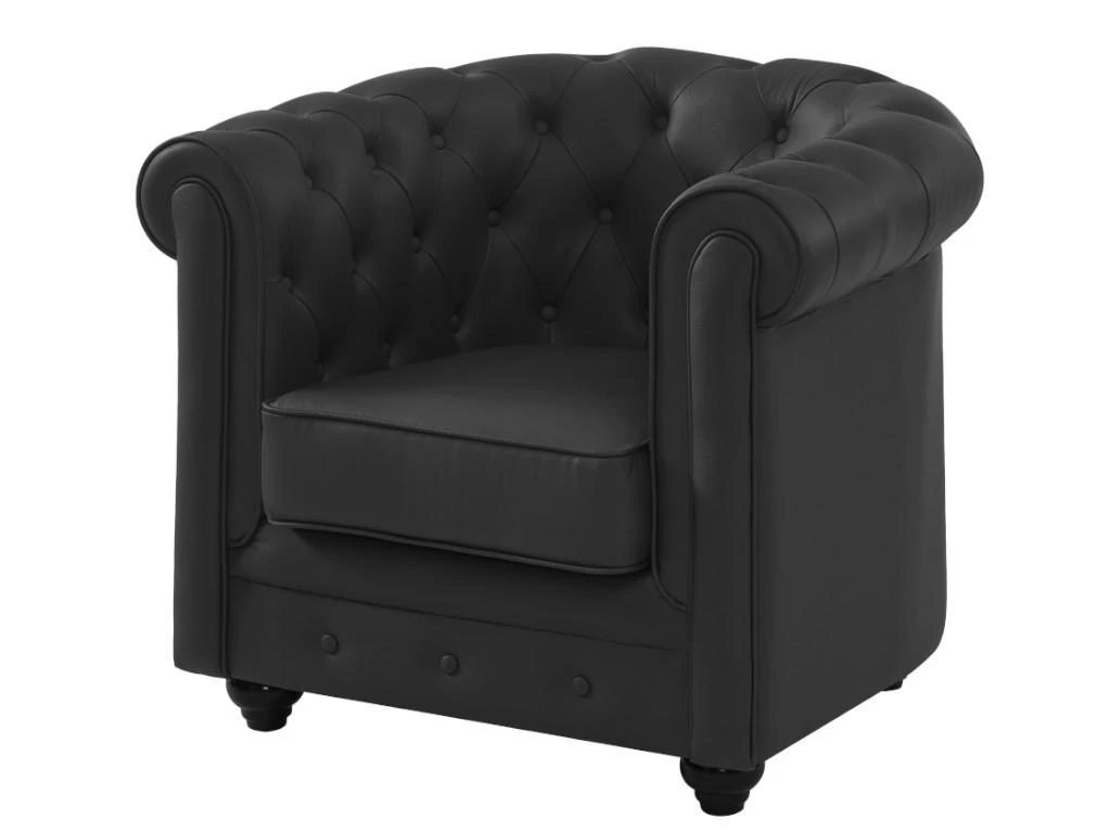 Fauteuil En Cuir De Buffle CHESTERFIELD - Noir – Image 2