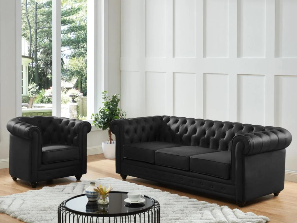 Fauteuil En Cuir De Buffle CHESTERFIELD - Noir