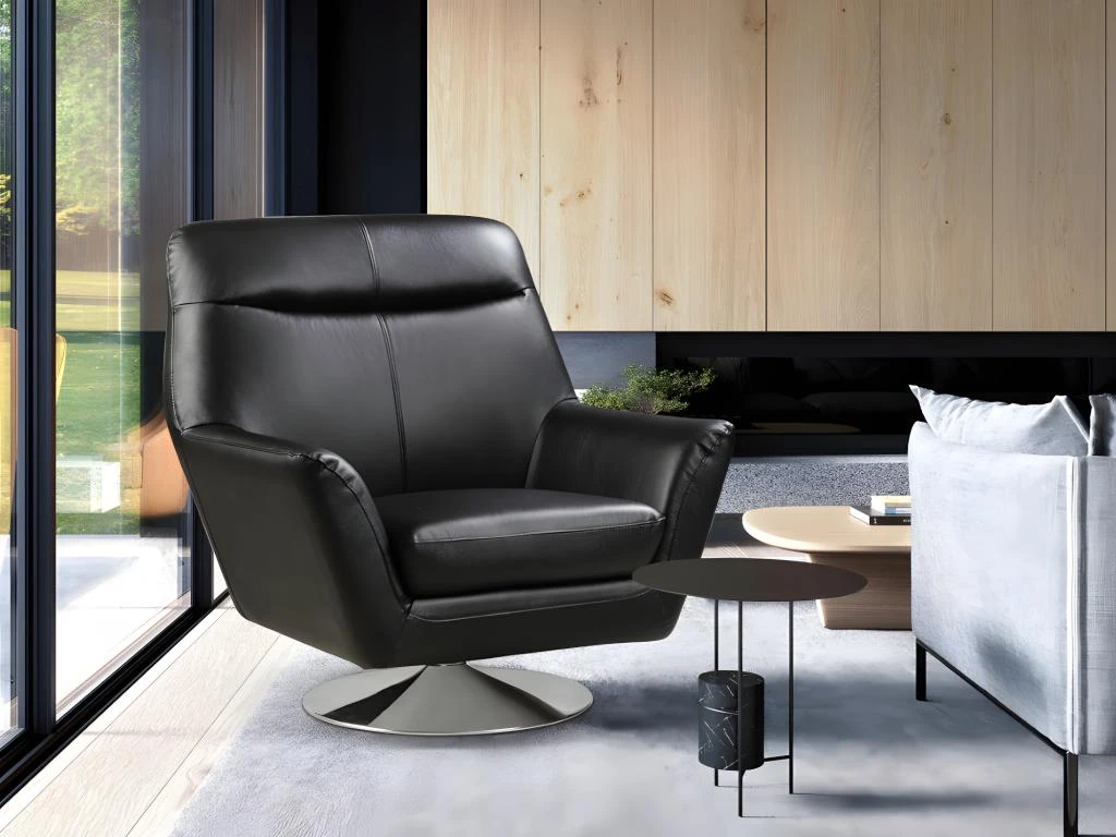 Fauteuil Pivotant En Cuir De Buffle ITHAQUE - Noir â Image 7