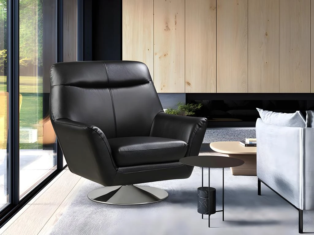 Fauteuil Pivotant En Cuir De Buffle ITHAQUE - Noir