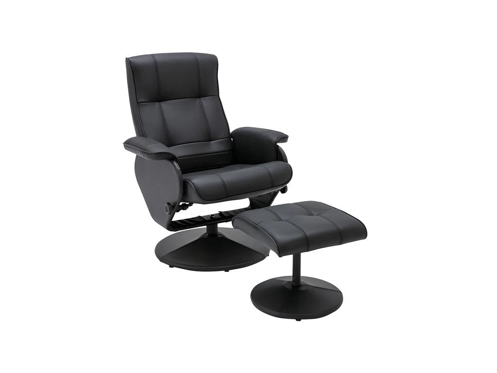 Fauteuil De Relaxation Avec Repose-pied En Cuir ANDALOUSIE - Noir â Image 3