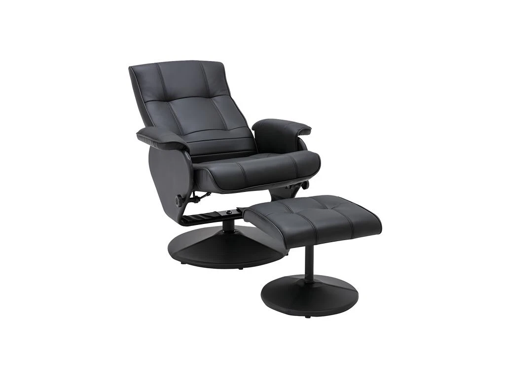 Fauteuil De Relaxation Avec Repose-pied En Cuir ANDALOUSIE - Noir â Image 4