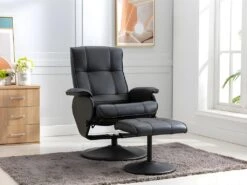 Fauteuil De Relaxation Avec Repose-pied En Cuir ANDALOUSIE - Noir