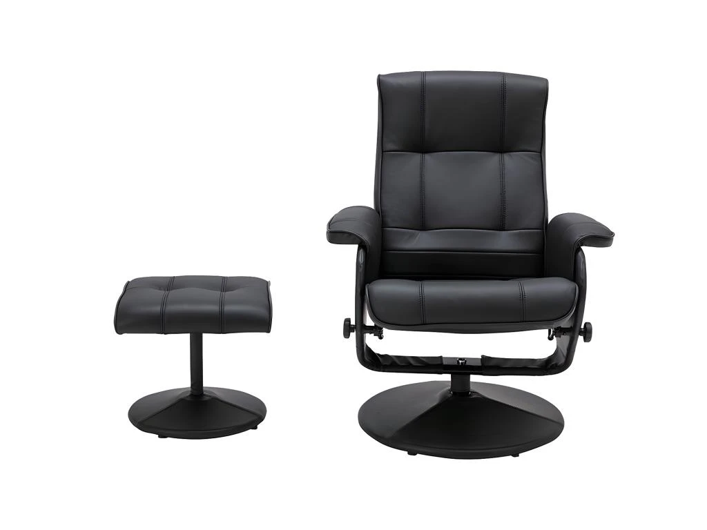 Fauteuil De Relaxation Avec Repose-pied En Cuir ANDALOUSIE - Noir â Image 2