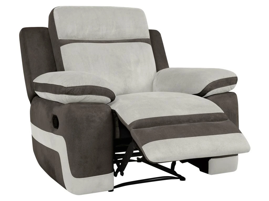 Fauteuil Relax En Microfibre Gris Clair Et Bandes Marrons TALCA â Image 5