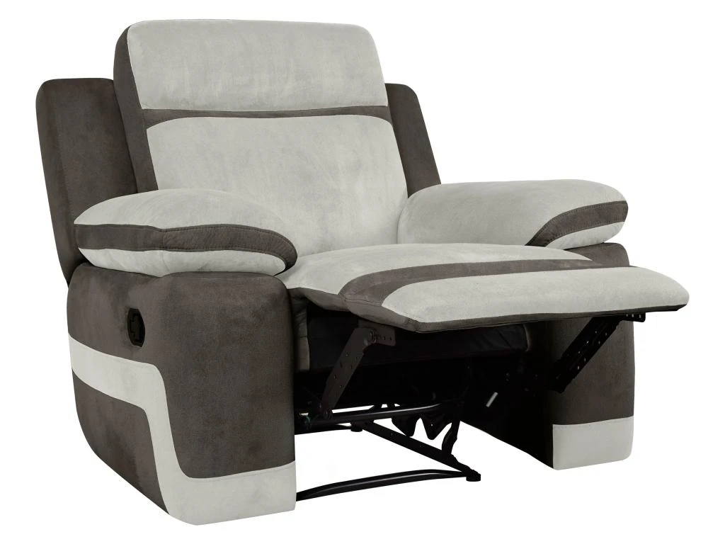 Fauteuil Relax En Microfibre Gris Clair Et Bandes Marrons TALCA â Image 6
