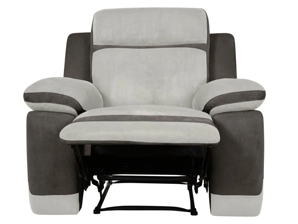 Fauteuil Relax En Microfibre Gris Clair Et Bandes Marrons TALCA â Image 7
