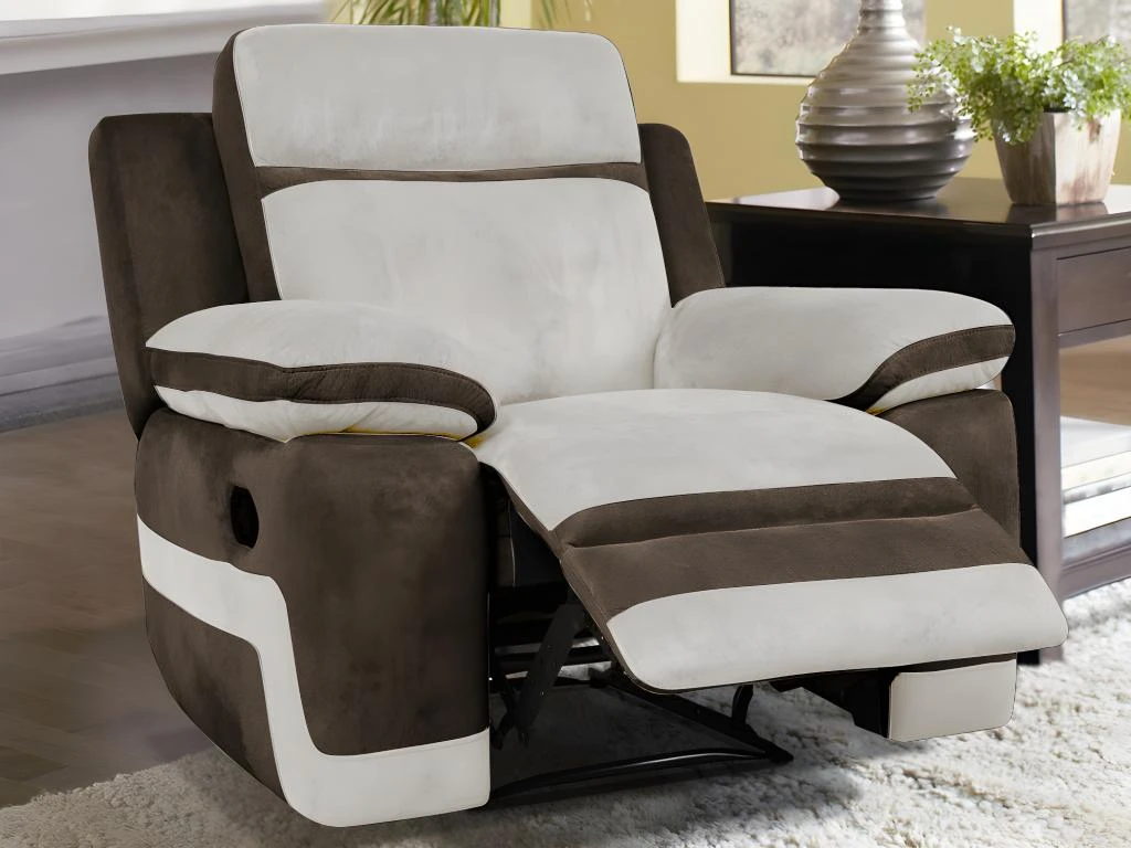 Fauteuil Relax En Microfibre Gris Clair Et Bandes Marrons TALCA â Image 2