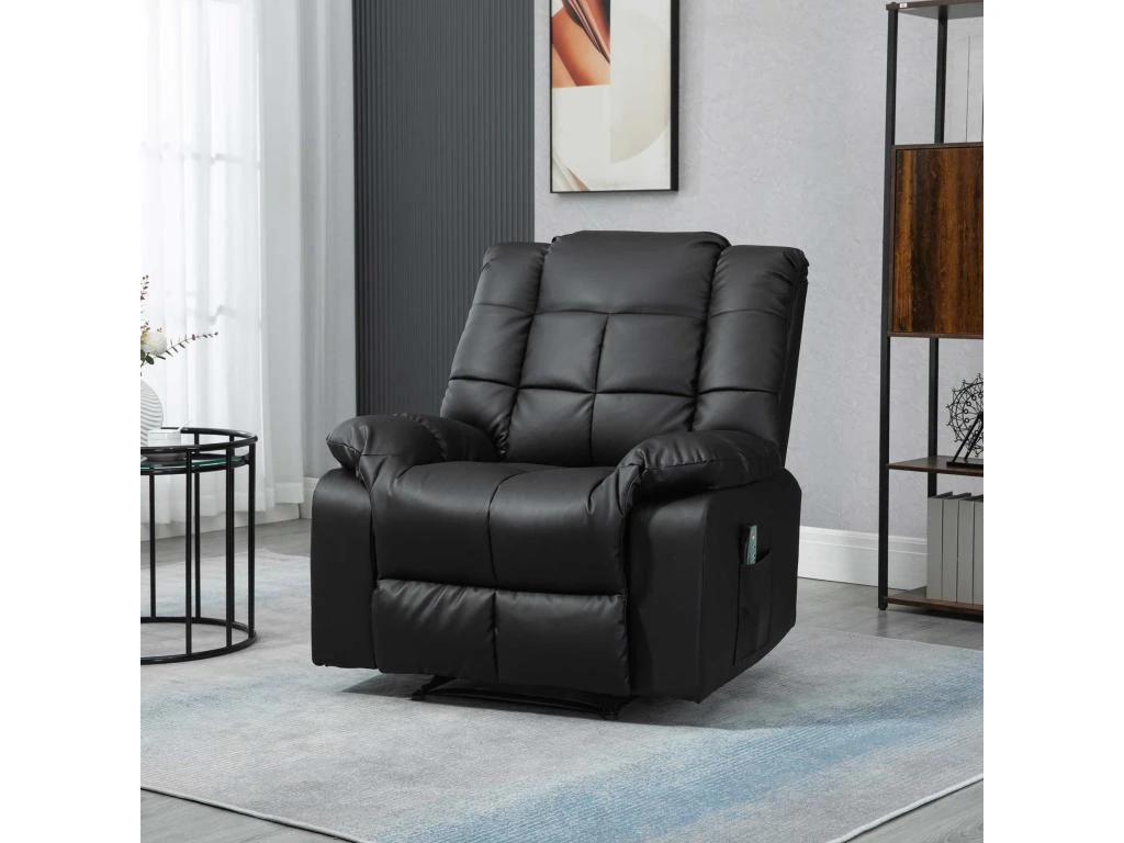 Fauteuil Luxe De Relaxation Et Massage Inclinaison Dossier Repose-pied Réglable Revêtement Synthétique Noir