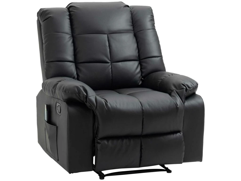 Fauteuil Luxe De Relaxation Et Massage Inclinaison Dossier Repose-pied Réglable Revêtement Synthétique Noir – Image 2
