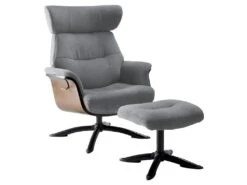 OBANOS - Fauteuil Inclinable + Repose-Pieds Gris