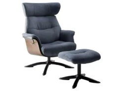 OBANOS - Fauteuil Inclinable + Repose-Pieds Gris Bleu