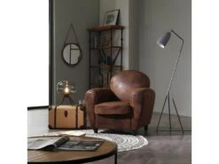 GANSSI - Fauteuil Club Marron Aspect Cuir Vieilli
