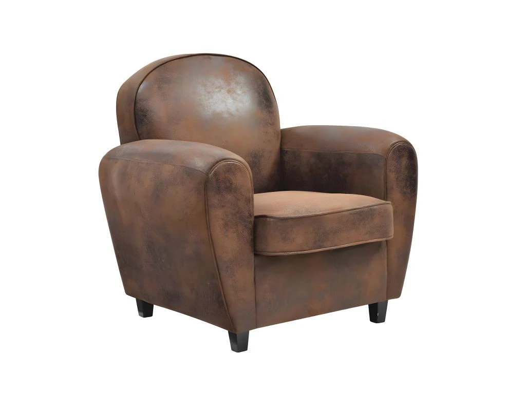 GANSSI - Fauteuil Club Marron Aspect Cuir Vieilli â Image 2