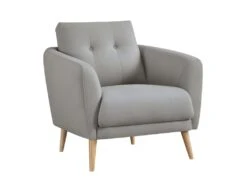 Fauteuil En Tissu Gris Avec Coussin Pieds Bois De Hêtre Massif - LORNA
