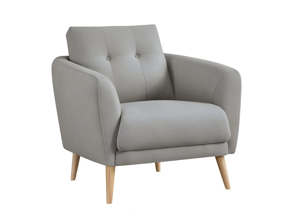 Fauteuil En Tissu Gris Avec Coussin Pieds Bois De Hêtre Massif - LORNA
