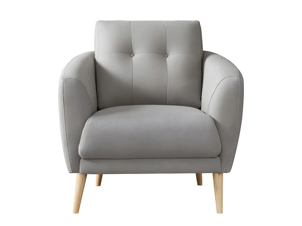 Fauteuil En Tissu Gris Avec Coussin Pieds Bois De Hêtre Massif - LORNA – Image 3