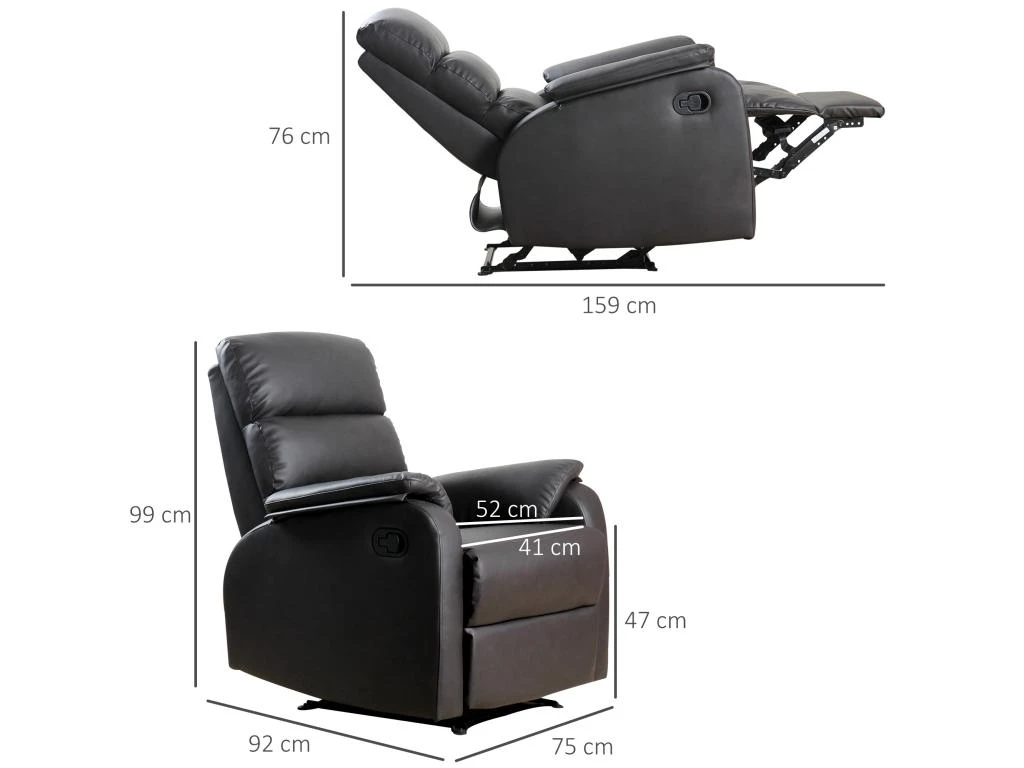 Fauteuil De Relaxation Inclinable Avec Repose-pied Ajustable Revêtement Synthétique Brun Foncé – Image 3