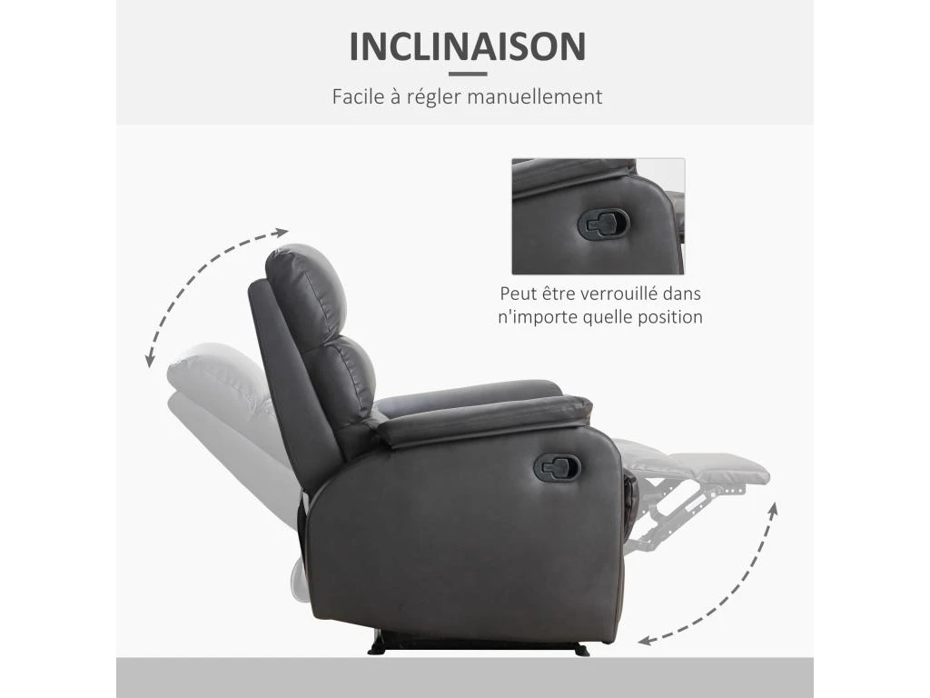 Fauteuil De Relaxation Inclinable Avec Repose-pied Ajustable Revêtement Synthétique Brun Foncé – Image 4