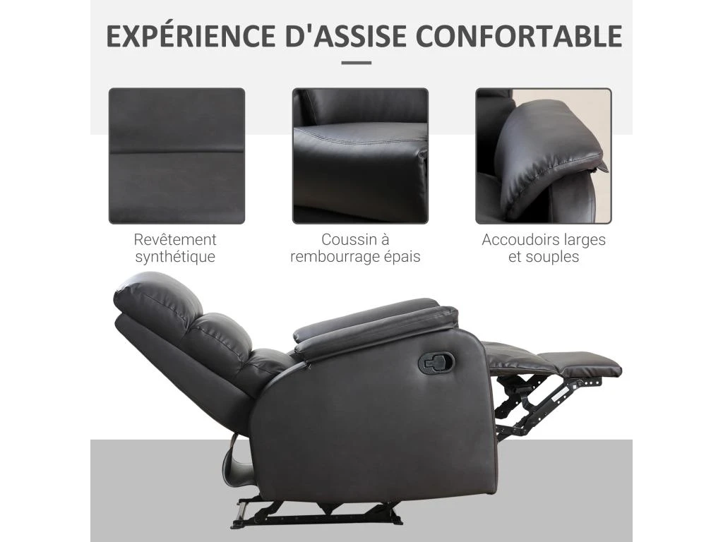 Fauteuil De Relaxation Inclinable Avec Repose-pied Ajustable Revêtement Synthétique Brun Foncé – Image 5