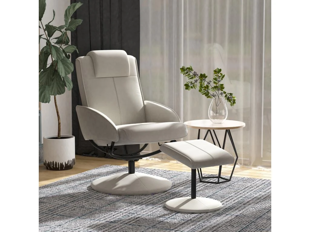 Fauteuil Relax Inclinable Style Contemporain Avec Repose-pieds Revêtement Synthétique Acier Gris