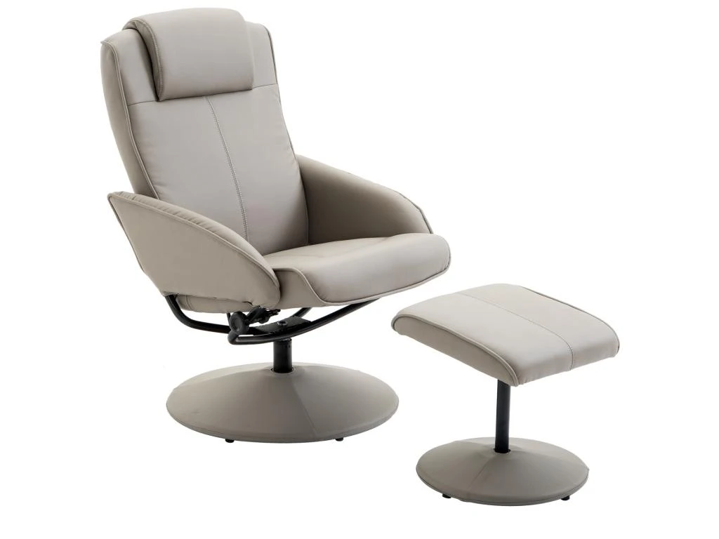 Fauteuil Relax Inclinable Style Contemporain Avec Repose-pieds Revêtement Synthétique Acier Gris – Image 2