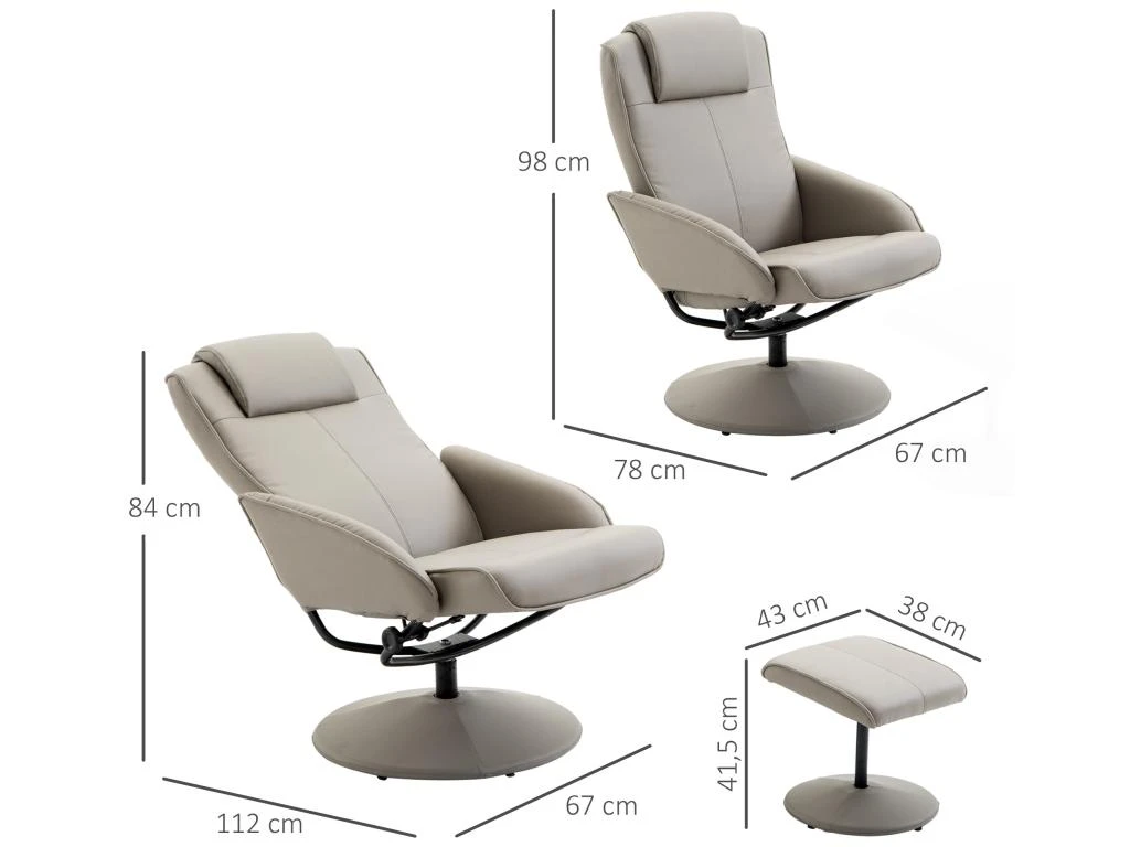 Fauteuil Relax Inclinable Style Contemporain Avec Repose-pieds Revêtement Synthétique Acier Gris – Image 3