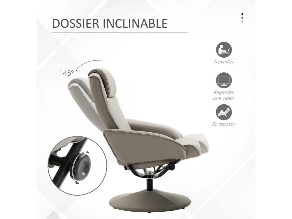 Fauteuil Relax Inclinable Style Contemporain Avec Repose-pieds Revêtement Synthétique Acier Gris – Image 4