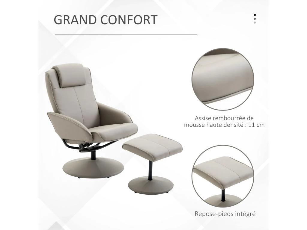 Fauteuil Relax Inclinable Style Contemporain Avec Repose-pieds Revêtement Synthétique Acier Gris – Image 5
