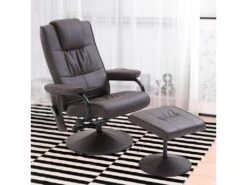 Fauteuil De Massage Et Relaxation électrique Pivotant Inclinable Avec Repose-pied Revêtement Synthétique Chocolat