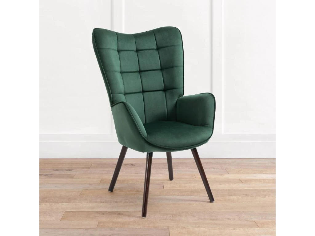 Fauteuil Scandinave Chaise De Canapé De Loisirs Rétro Pour Salon Salle à Manger Bureau Avec Un Revêtement En Velours, Accoudoirs Rembourés Et Des Pieds En Bois Massif, Vert, 66x71x110cm