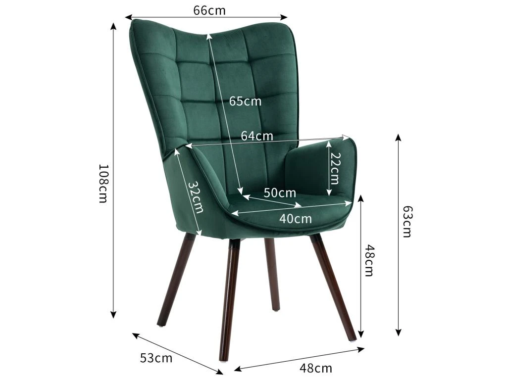 Fauteuil Scandinave Chaise De Canapé De Loisirs Rétro Pour Salon Salle à Manger Bureau Avec Un Revêtement En Velours, Accoudoirs Rembourés Et Des Pieds En Bois Massif, Vert, 66x71x110cm – Image 5