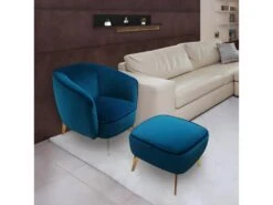 Fauteuil Velours Bleu Canard Et Pieds Métal Doré - MARLOW