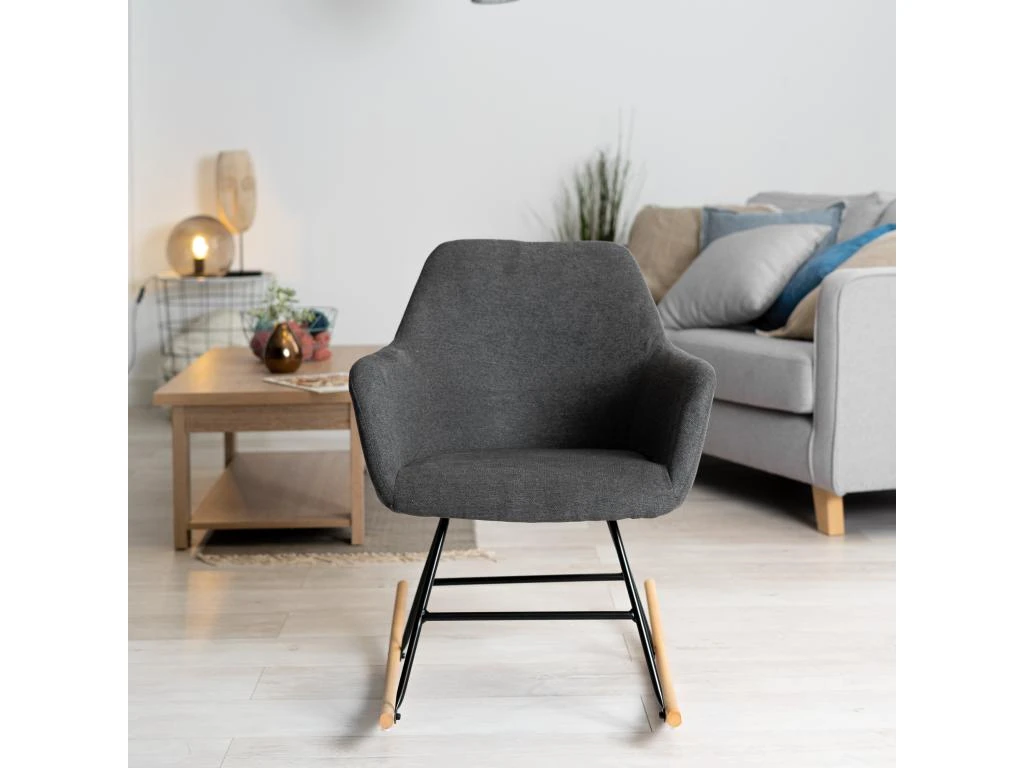Fauteuil à Bascule Pieds En Bois D'hévéa, Chaise Relax Berçante, Imitation Lin épais, Capacité De Charge 120 Kg, Pour Salon Chambre Balcon, Gris Foncé, Style Scandinave, 54.5 X 58 X 76 Cm – Image 4