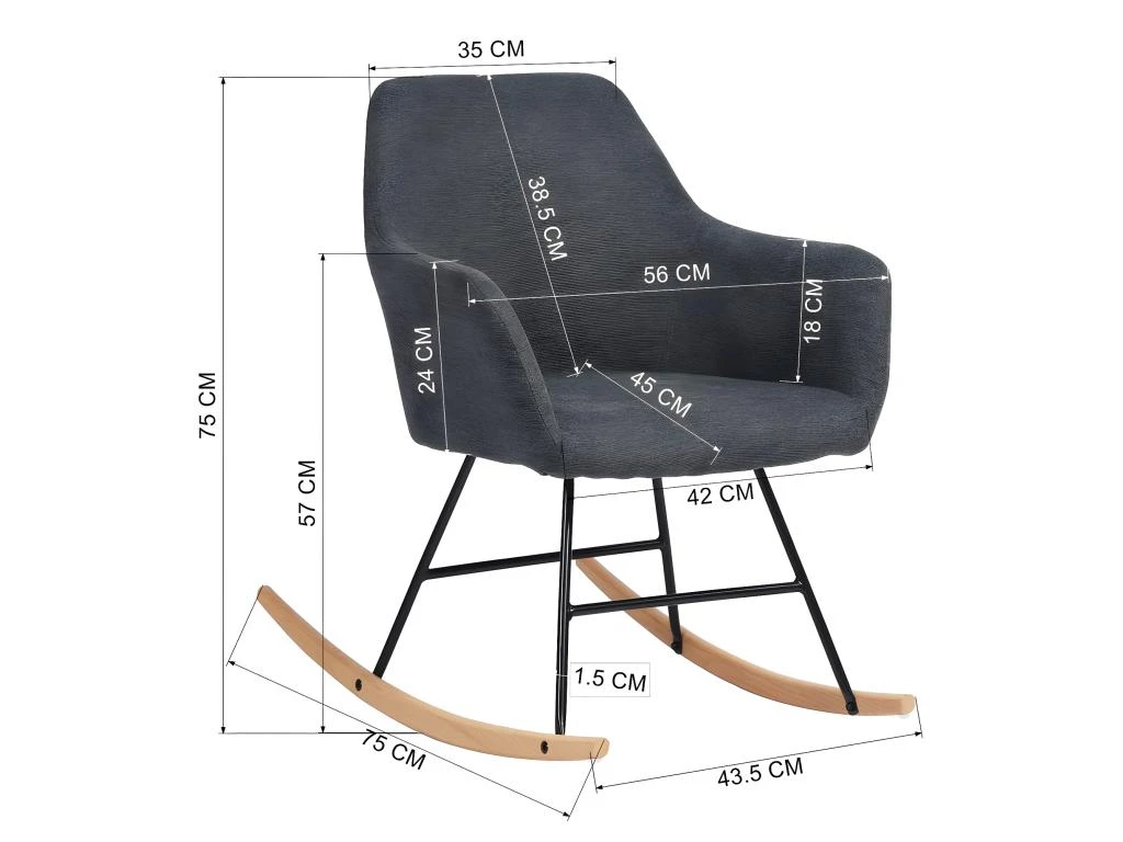 Fauteuil à Bascule Pieds En Bois D'hévéa, Chaise Relax Berçante, Imitation Lin épais, Capacité De Charge 120 Kg, Pour Salon Chambre Balcon, Gris Foncé, Style Scandinave, 54.5 X 58 X 76 Cm – Image 5