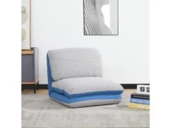 Chauffeuse - Matelas D'appoint Pliant - Fauteuil Convertible - Inclinaison Dossier Réglable 5 Positions - Tissu Polyester Aspect Lin Gris Clair Bleu