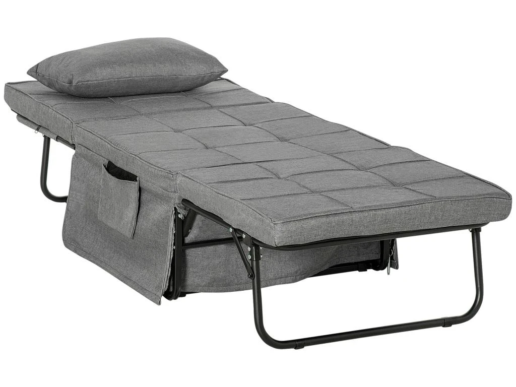 Fauteuil Relax Canapé Pouf Lit D'appoint 4 En 1 Dossier Inclinable 5 Niveaux Repose-pied Rabattable Châssis Acier Noir Polyester Gris – Image 2