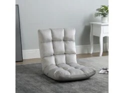 Fauteuil Convertible Fauteuil Paresseux Grand Confort Inclinaison Dossier Multipositions 90°-180° Flanelle Polyester Capitonné Gris Clair