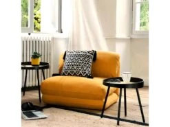 Chauffeuse Fauteuil Coloris Moutarde En Mousse PU - Longueur 82 X Profondeur 79 X Hauteur 60 Cm