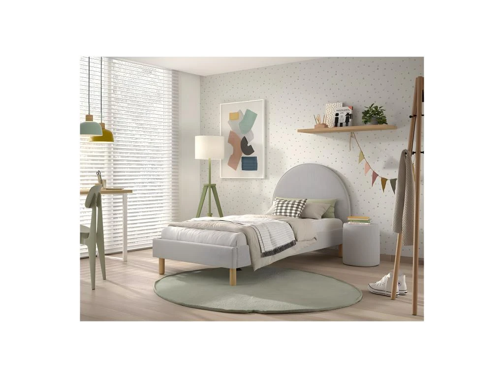 CONNIE - Pouf Rond 41cm Tissu BouclĂ© Gris â Image 2