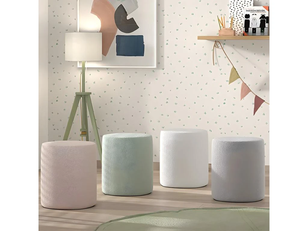 CONNIE - Pouf Rond 41cm Tissu BouclĂ© Gris â Image 5