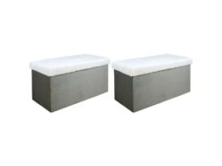 ARIE - Lot De 2 Poufs Coffres Rectangulaires Gris Imitation Fourrure