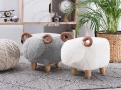 Tabouret Enfant En Tissu Peluche Gris LAMB